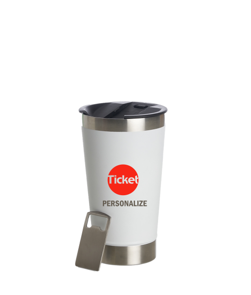 Copo Térmico Branco Inox Personalizado - Ticket